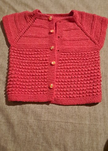 Kız Çocuk Pembe Örgü Kolsuz Hırka - Görsel 2