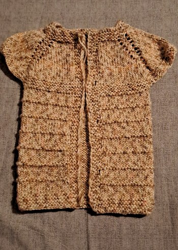 Kız Çocuk Bej Kısa Kollu Örgü Hırka - Görsel 2