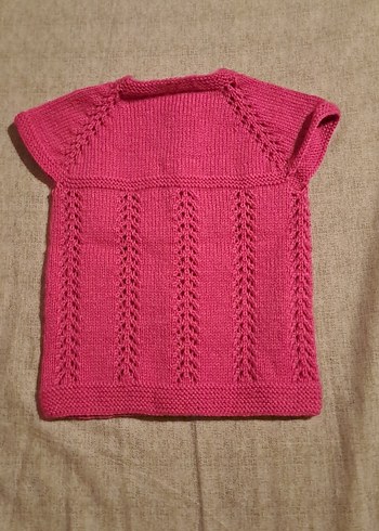 Kız Çocuk Pembe Örgü Kolsuz Hırka - Görsel 3