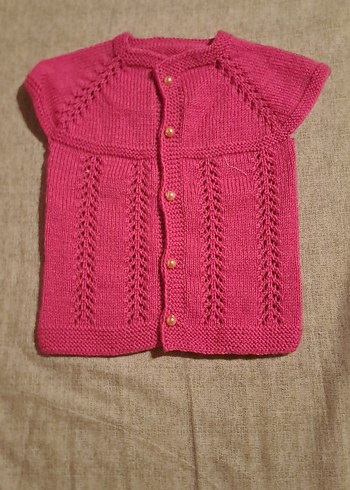 Kız Çocuk Pembe Örgü Kolsuz Hırka - Görsel 2