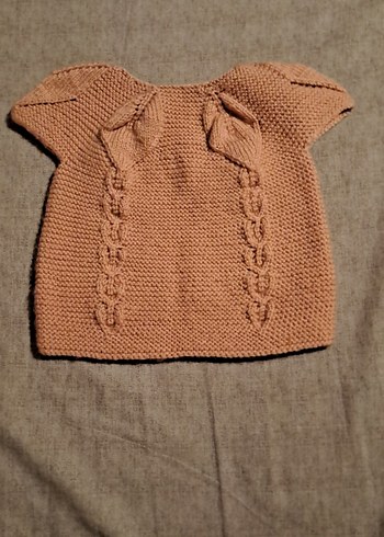 Kız Çocuk Bej Kısa Kollu Örgü yelek - Görsel 3