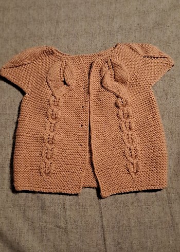 Kız Çocuk Bej Kısa Kollu Örgü yelek - Görsel 2