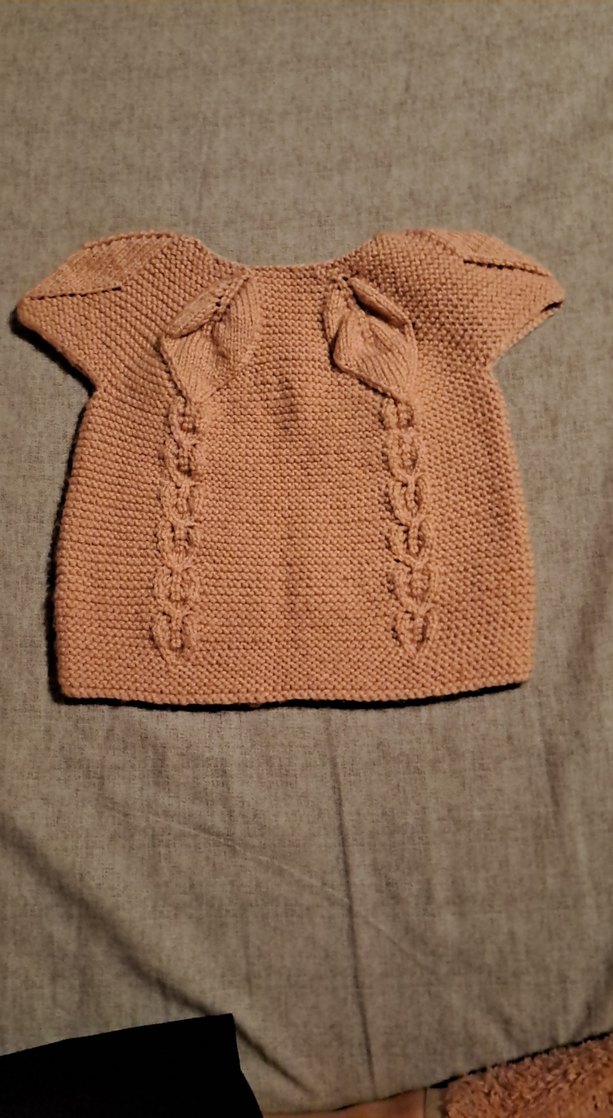 Kız Çocuk Bej Kısa Kollu Örgü yelek - Görsel 3