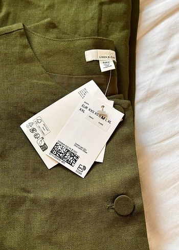 m Beden H&M Koyu Yeşil kolsuz Keten gömlek Elbise