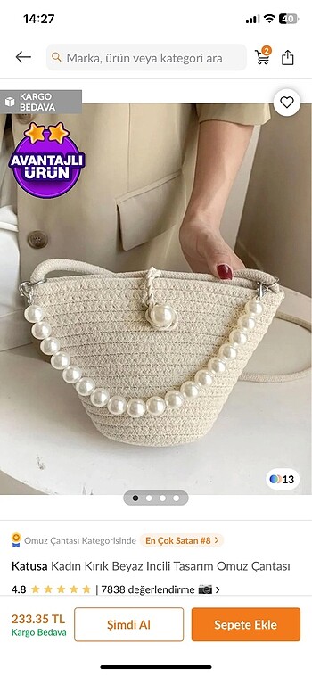  Beden İncili omuz çantası