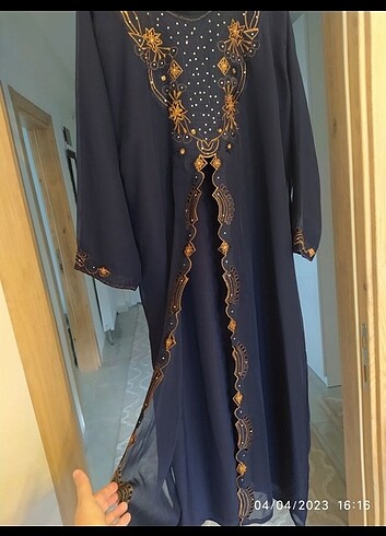 l Beden lacivert Renk Arabistan'dan işlemeli elbise 