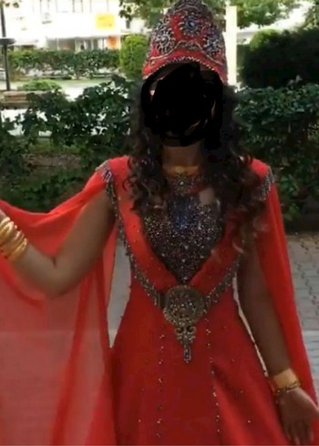 Kadın Kırmızı Uzun Straplez bindallı kına elbisesi - Görsel 3