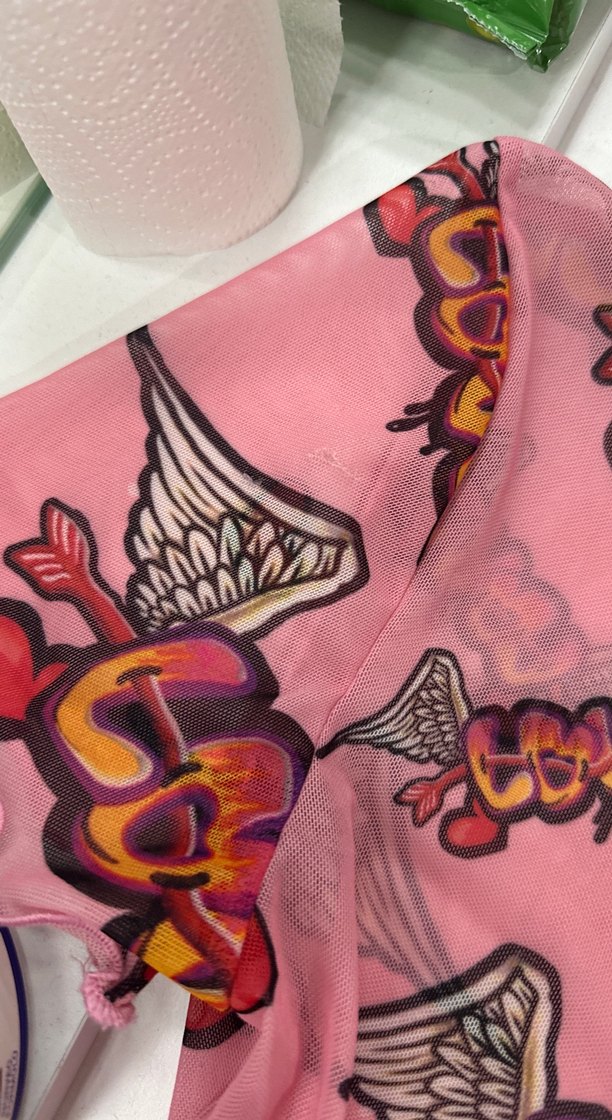 Renkli Baskılı Kız Tişörtü Dantel Detaylı - Görsel 3