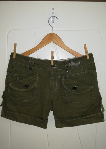 LTB Düğmeli Koyu Yeşil Mini Kadın Şort Ölçüsü Resimde - Görsel 11