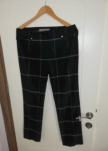 Kadın Siyah Kareli Kumaş Pantolon - Görsel 8