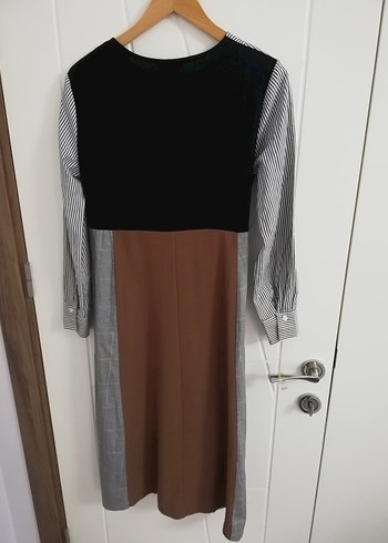 ZARA Uzun Kollu Gri ve Kahverengi Kadın Elbise - Görsel 16