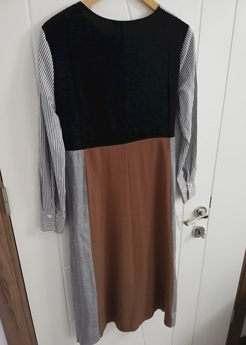 ZARA Uzun Kollu Gri ve Kahverengi Kadın Elbise - Görsel 2