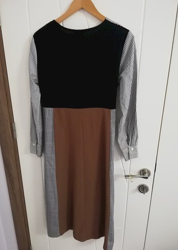 ZARA Uzun Kollu Gri ve Kahverengi Kadın Elbise - Görsel 15