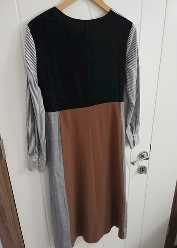 ZARA Uzun Kollu Gri ve Kahverengi Kadın Elbise - Görsel 9