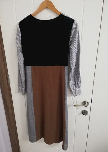 ZARA Uzun Kollu Gri ve Kahverengi Kadın Elbise - Görsel 18