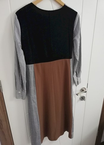 ZARA Uzun Kollu Gri ve Kahverengi Kadın Elbise - Görsel 8