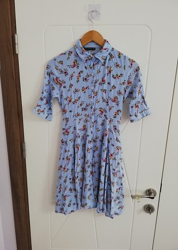 Mavi Çiçekli Kısa Kollu Midi Elbise 8-9-10 yaş - Görsel 14