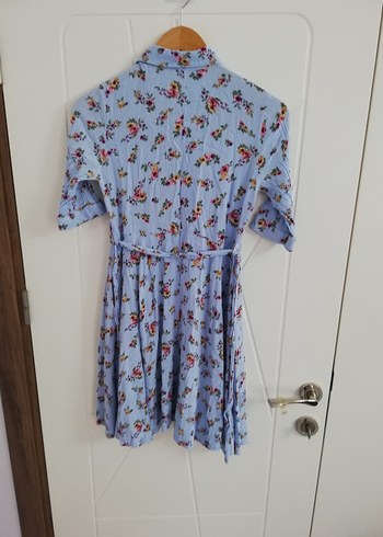 Mavi Çiçekli Kısa Kollu Midi Elbise 8-9-10 yaş - Görsel 4