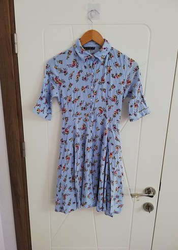 Mavi Çiçekli Kısa Kollu Midi Elbise 8-9-10 yaş - Görsel 13