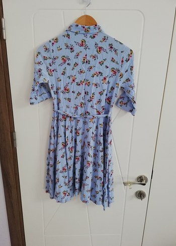 Mavi Çiçekli Kısa Kollu Midi Elbise 8-9-10 yaş - Görsel 5