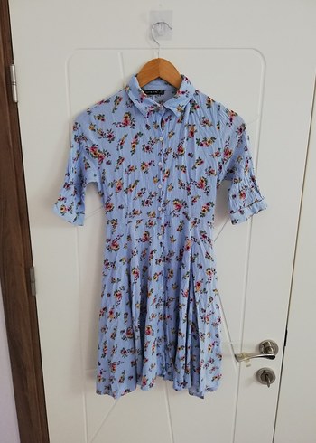 Mavi Çiçekli Kısa Kollu Midi Elbise 8-9-10 yaş - Görsel 15