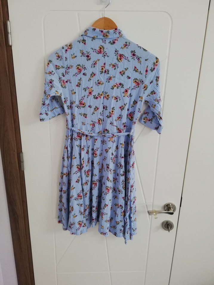 Mavi Çiçekli Kısa Kollu Midi Elbise 8-9-10 yaş - Görsel 5