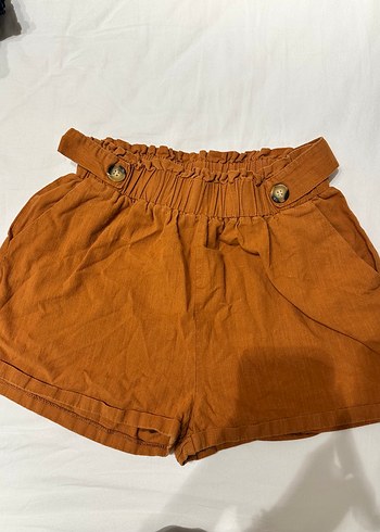 Düğmeli Yüksek Bel Keten Kadın Şort