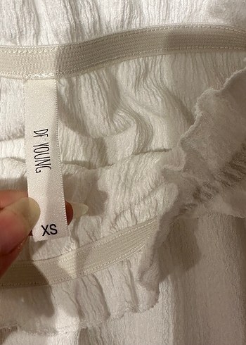xs Beden beyaz Renk Beyaz Straplez Bluz, Kısa Kollu, Fırfırlı