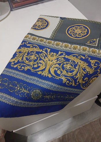 Kadın saks mavisi Drapeli Etnik Desenli Şal - Görsel 2