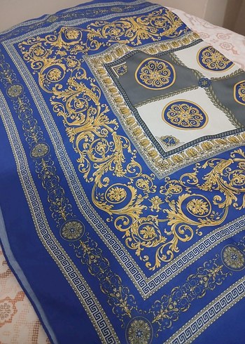 Kadın saks mavisi Drapeli Etnik Desenli Şal - Görsel 3