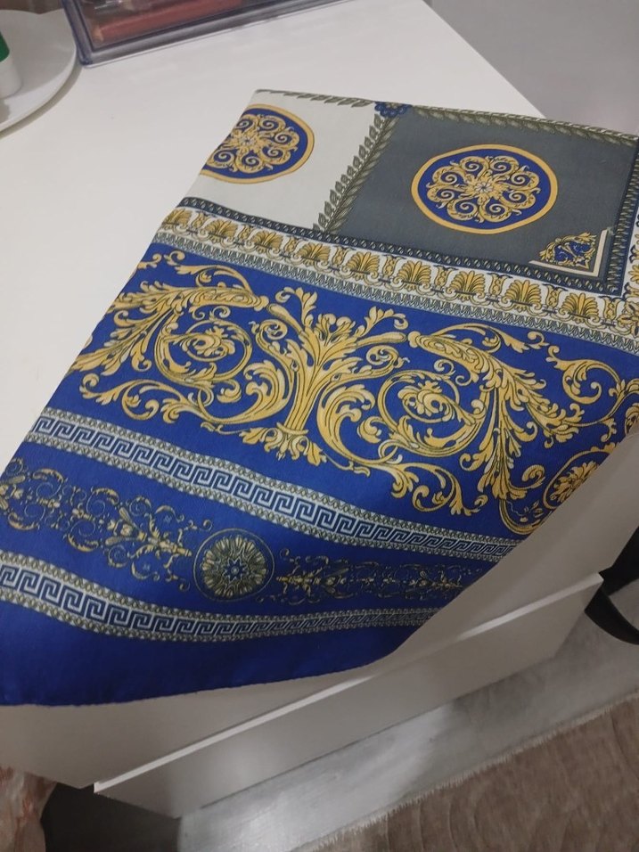 Kadın saks mavisi Drapeli Etnik Desenli Şal - Görsel 2