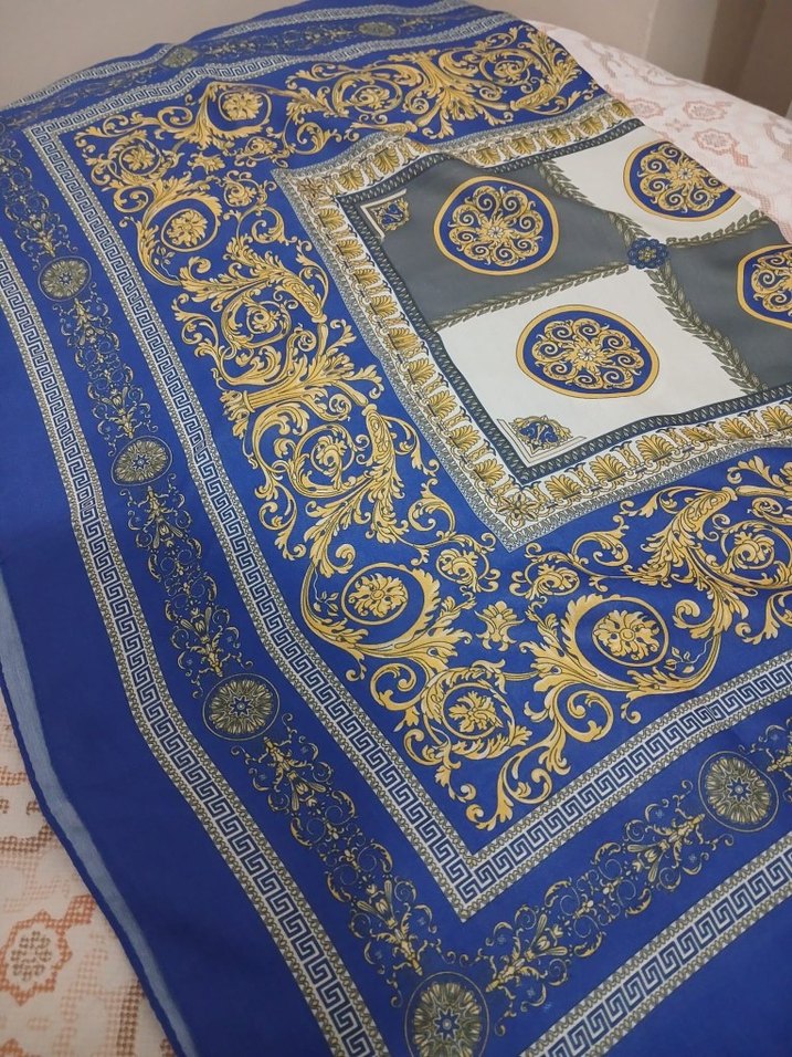 Kadın saks mavisi Drapeli Etnik Desenli Şal - Görsel 3