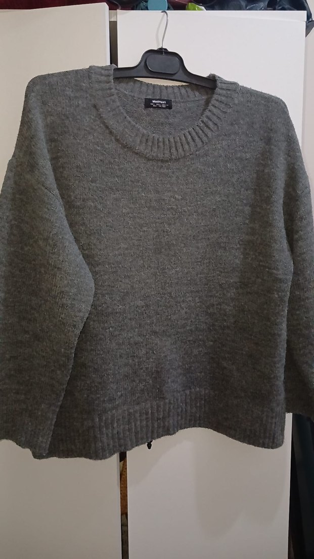 Gri Örgü Yün Kadın Kazak - Görsel 2