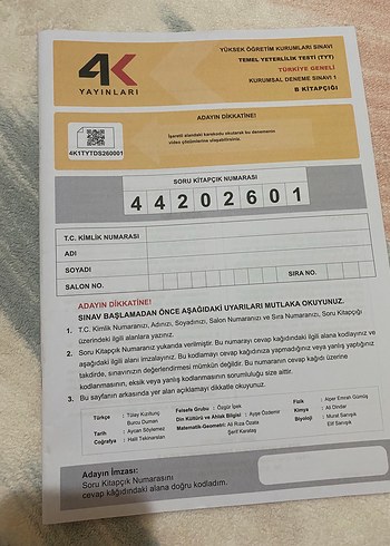 4k Yayinlari Temel Yeterlilik Testi Soru Kitapcigi