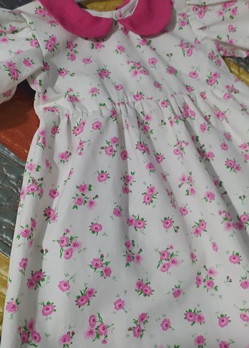 9-12 Ay Beden Pembe Baskılı Kız Elbisesi, Düğmeli