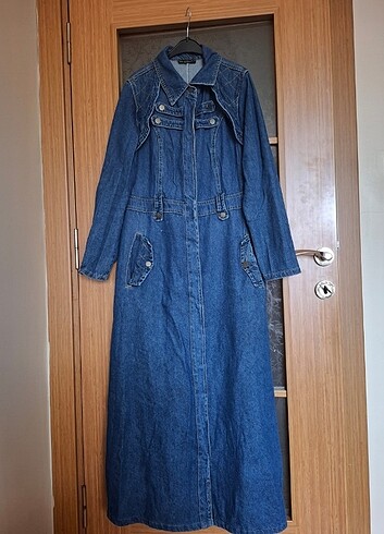 40 Beden Uzun denım Jean kot çıtçıtlı elbise