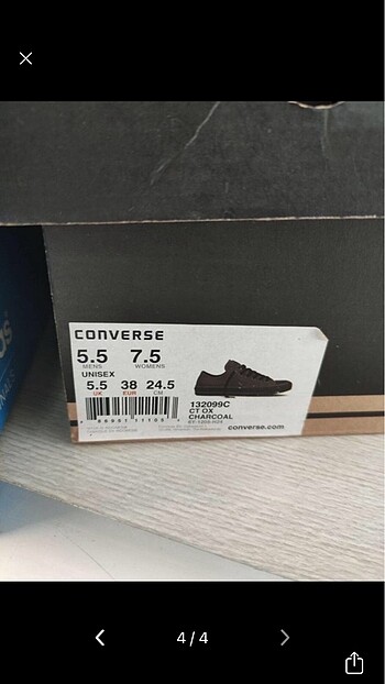 38 Beden gri Renk Converse deri orijinal gri siyah