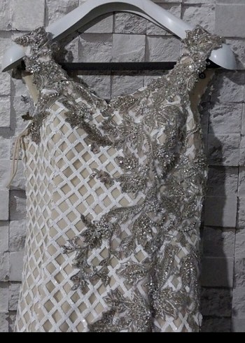 Dantel Detaylı Beyaz Uzun Kadın Abiye - Görsel 5