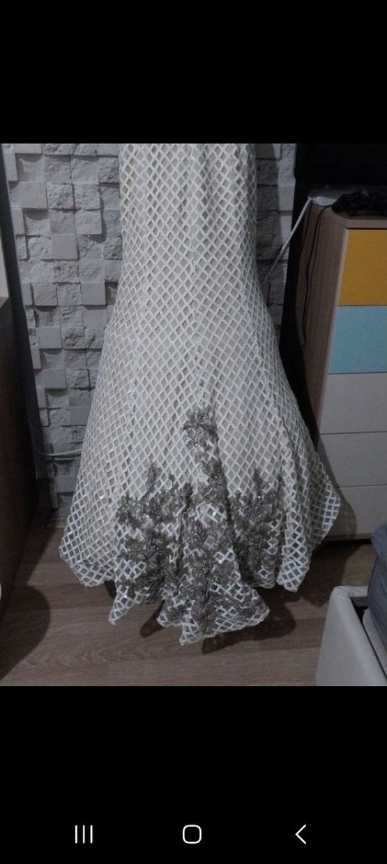 Dantel Detaylı Beyaz Uzun Kadın Abiye - Görsel 2