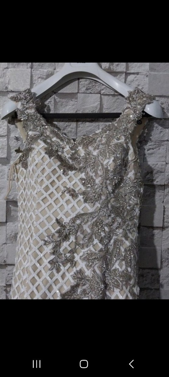 Dantel Detaylı Beyaz Uzun Kadın Abiye - Görsel 5