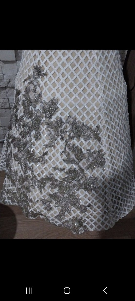 Dantel Detaylı Beyaz Uzun Kadın Abiye - Görsel 4