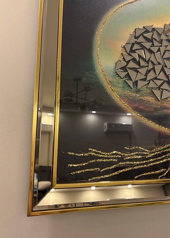 Koyu Altın Renkli Geometrik Ağaç Tablosu - Görsel 4