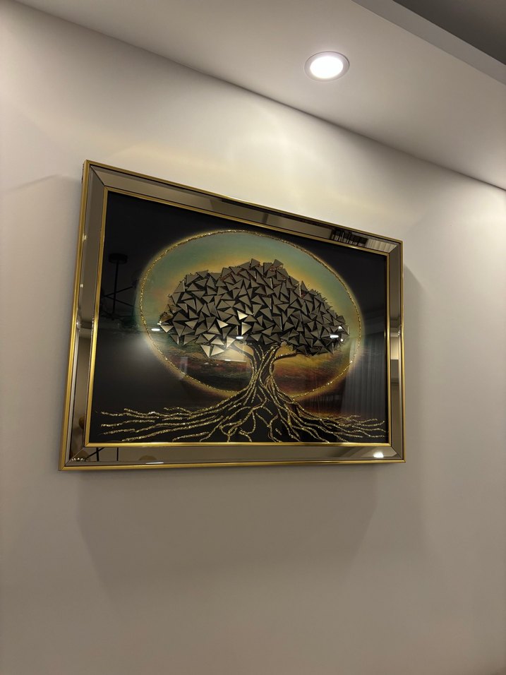 Koyu Altın Renkli Geometrik Ağaç Tablosu - Görsel 5
