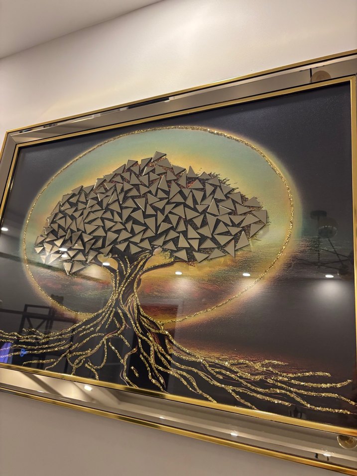 Koyu Altın Renkli Geometrik Ağaç Tablosu - Görsel 3