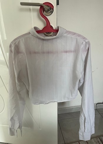 Düğmeli Beyaz Keten Kadın Gömlek - Görsel 3