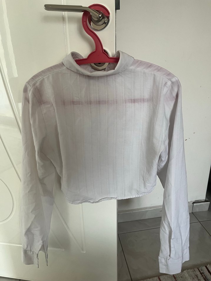 Düğmeli Beyaz Keten Kadın Gömlek - Görsel 3