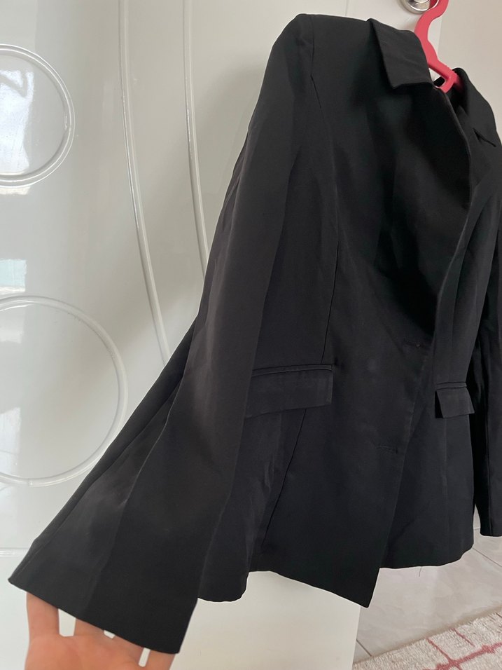 Siyah Kadın Midi Boy Düğmeli Blazer - Görsel 3