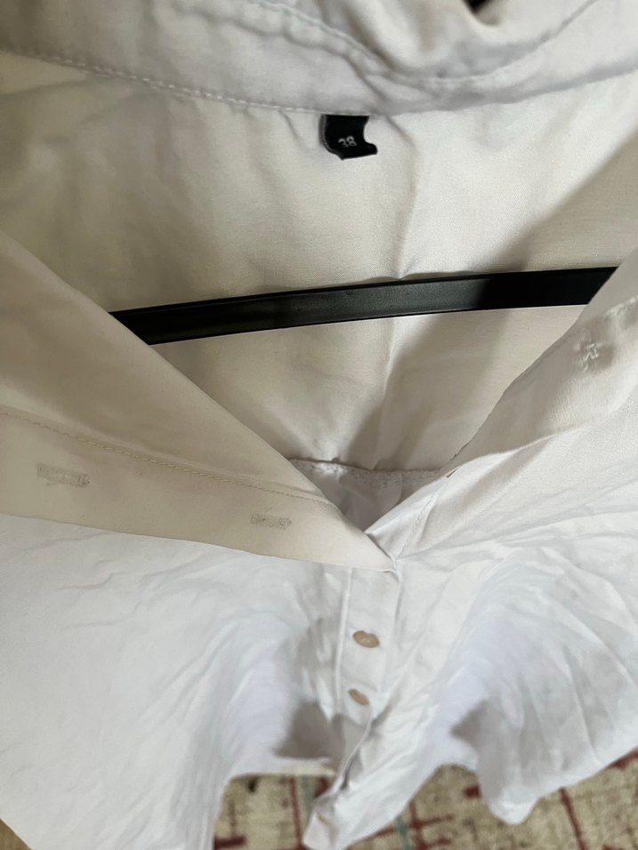 Düğmeli Beyaz Keten Gömlek - Görsel 3