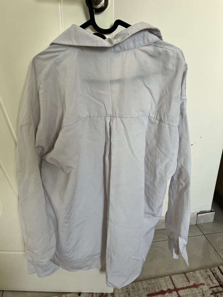 Düğmeli Beyaz Keten Gömlek - Görsel 2