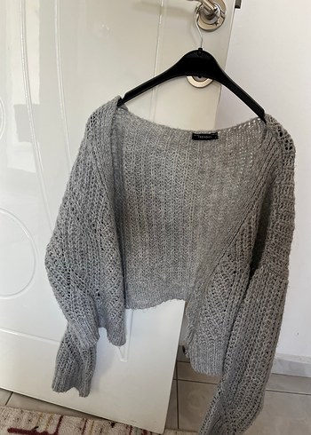 Gri Örgü Kadın Hırka, Salaş ve Midi Boy - Görsel 2